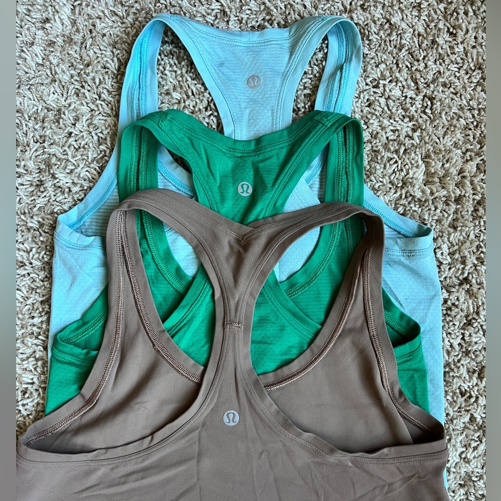 Lululemon Racerback Tank Tops - Blue, Green, Tan